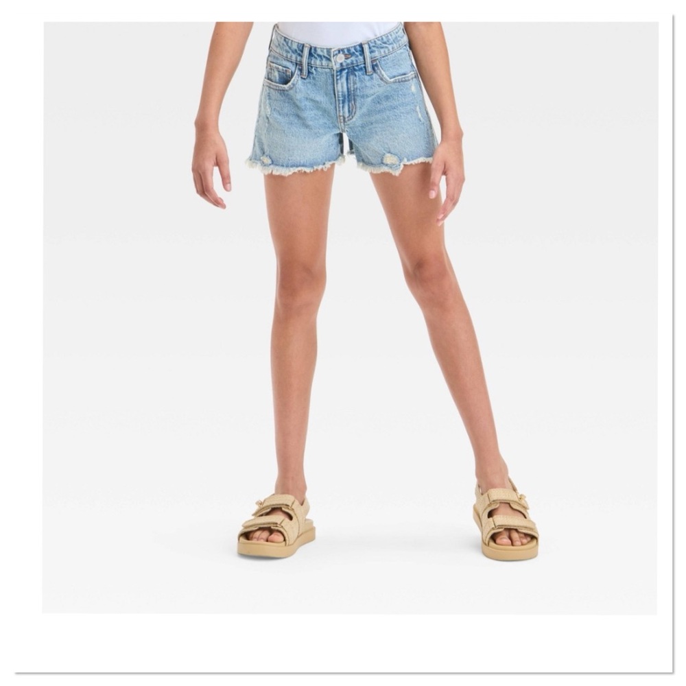 Girls Mid Rise Cutoff Denim Blue  Jeans Shorts art class